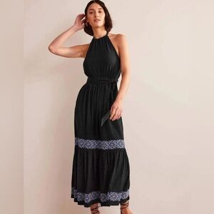BODEN Maxi Dress Embroidered Jersey Black Blue
